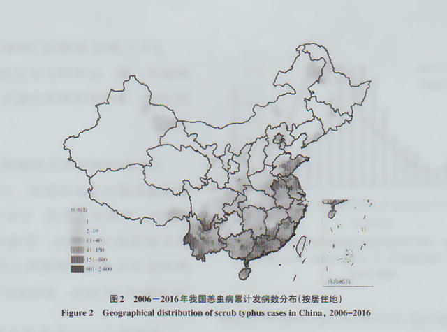 我国恙虫病累计发病数分布